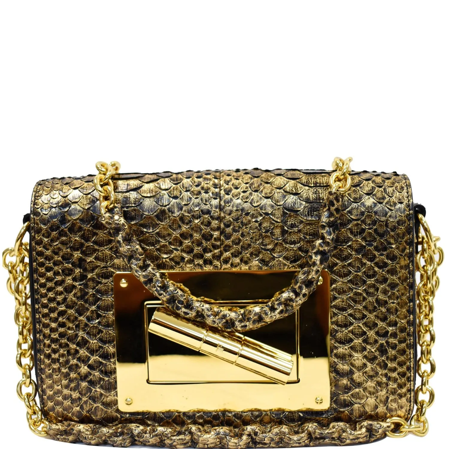 TOM FORD Natalia Medium Chain Turnlock Shoulder Bag Antique Gold