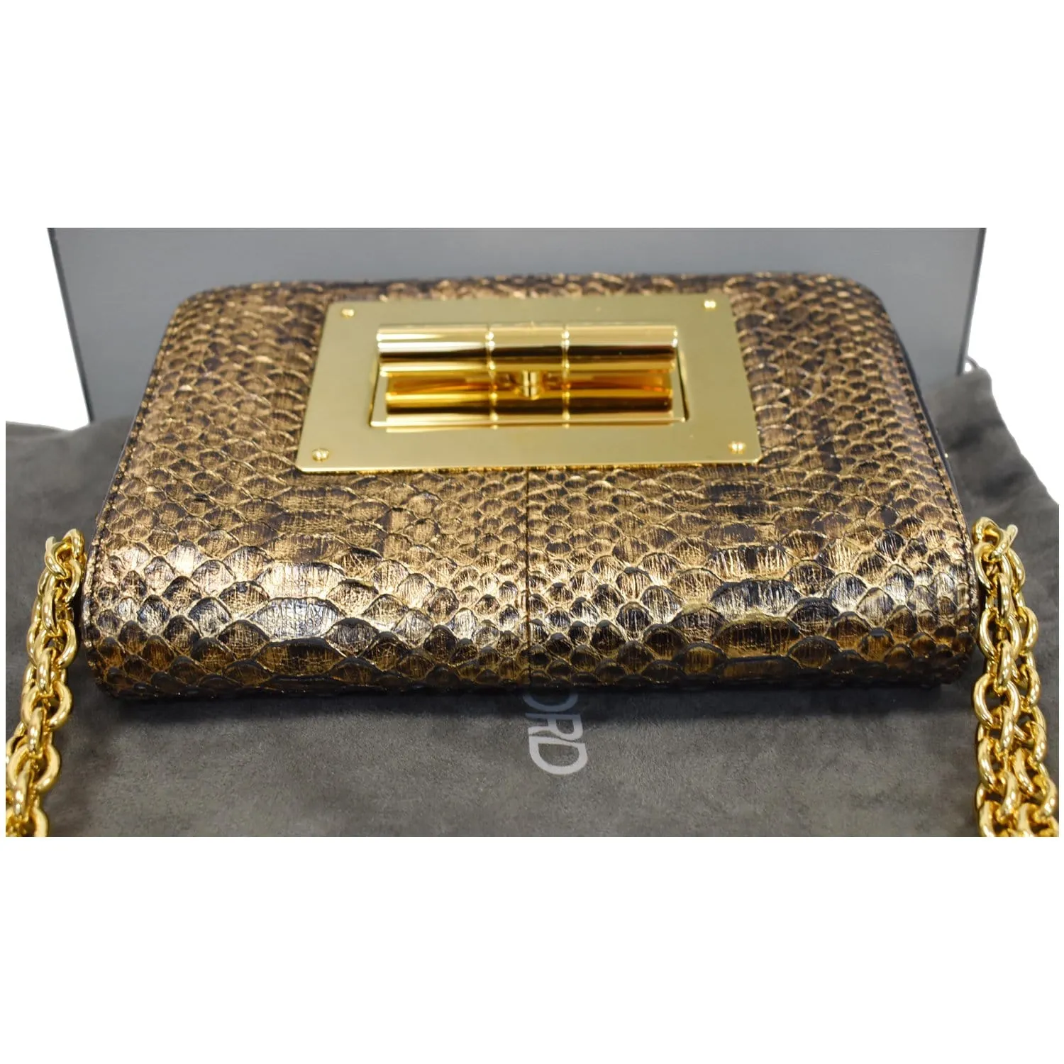 TOM FORD Natalia Medium Chain Turnlock Shoulder Bag Antique Gold
