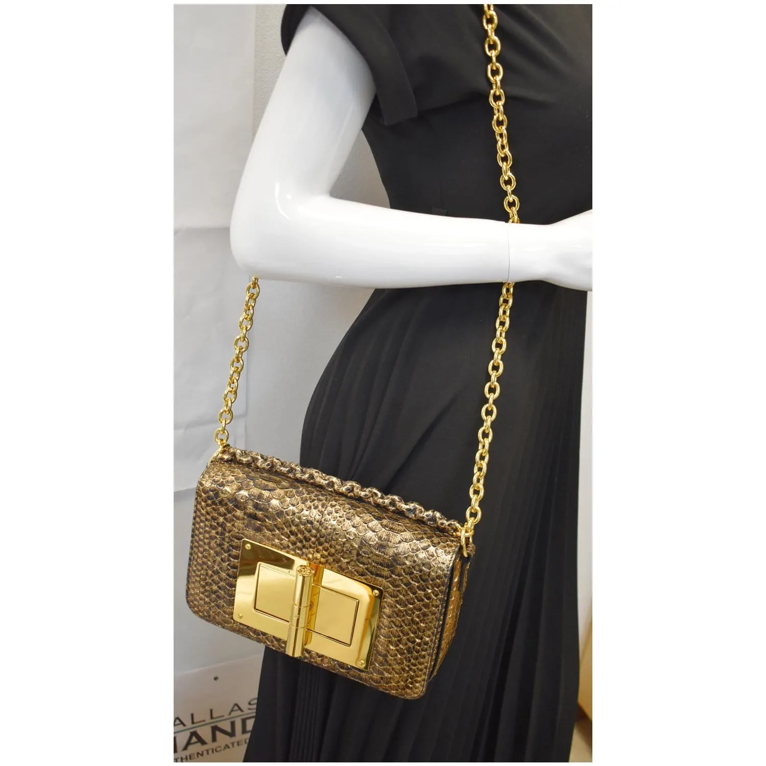 TOM FORD Natalia Medium Chain Turnlock Shoulder Bag Antique Gold