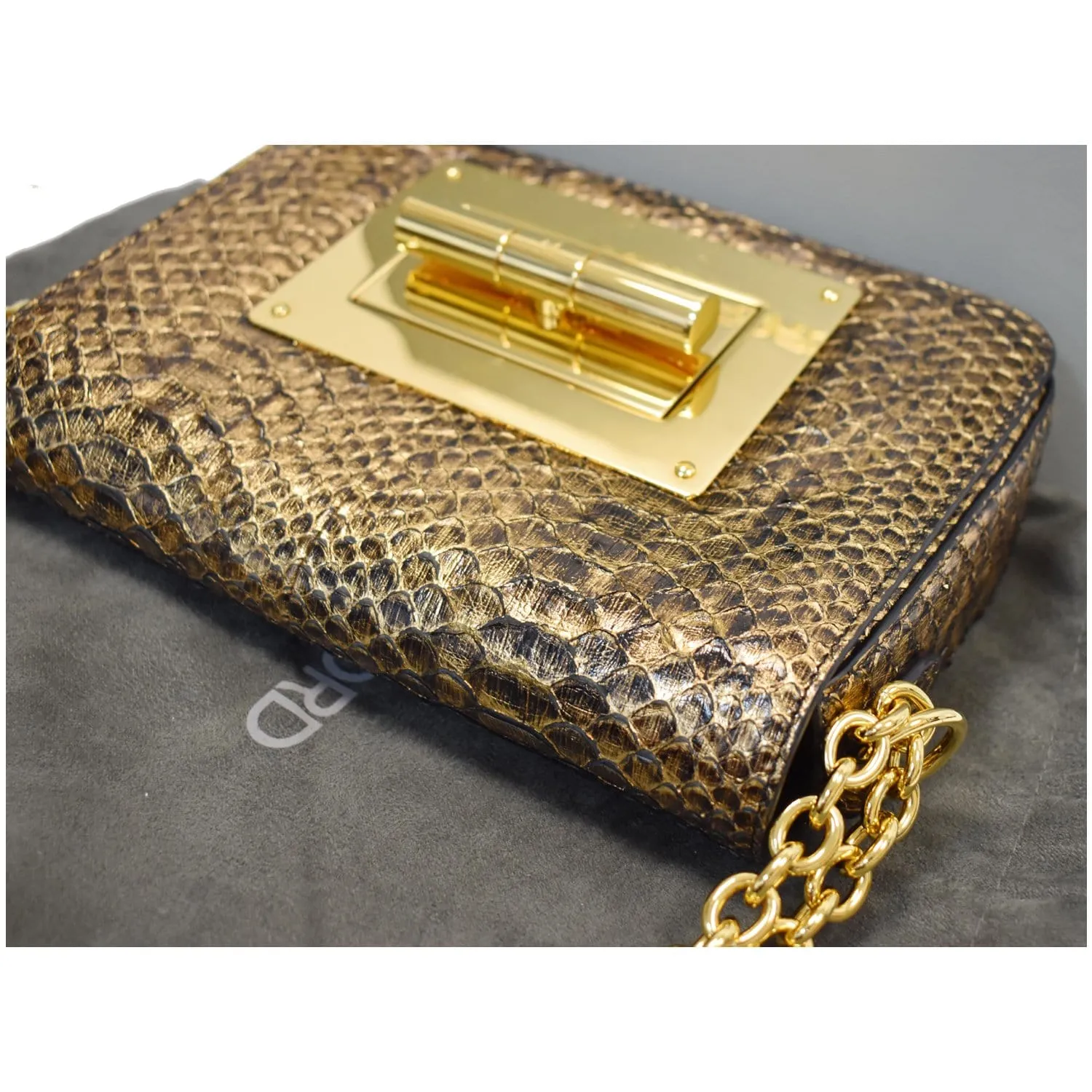 TOM FORD Natalia Medium Chain Turnlock Shoulder Bag Antique Gold