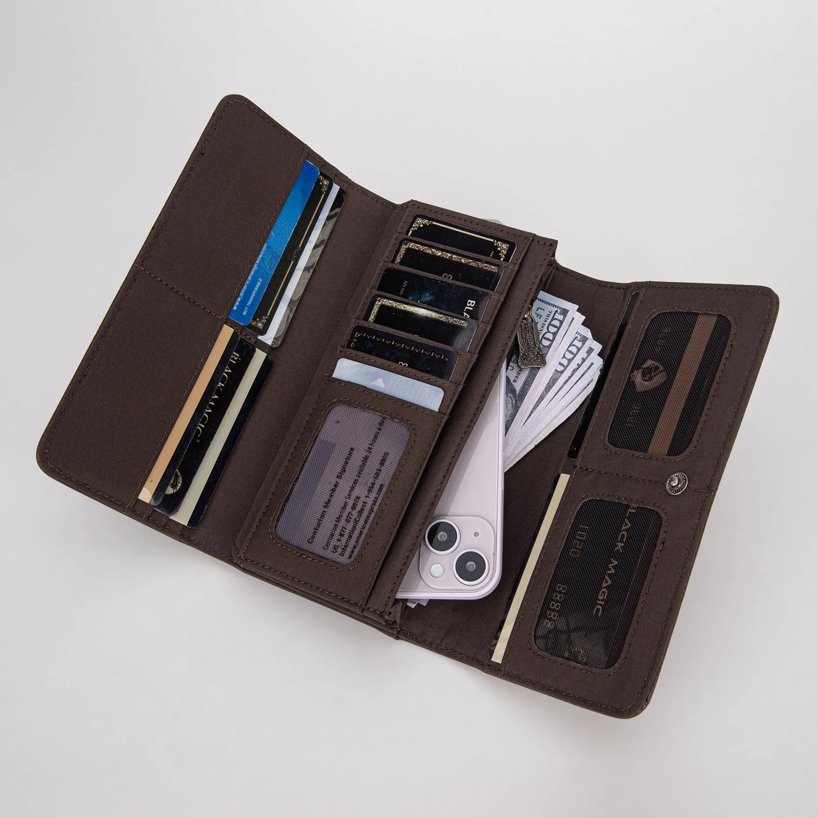 TR187-W002  Trinity Ranch Floral Tooled and Hair-On Cowhide Collection Wallet - Coffee