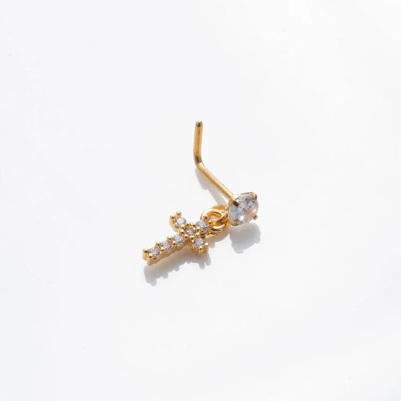 Trendy CZ Inlaid Stainless Steel Cherry Cross Sun Nose Piercing Nose Stud