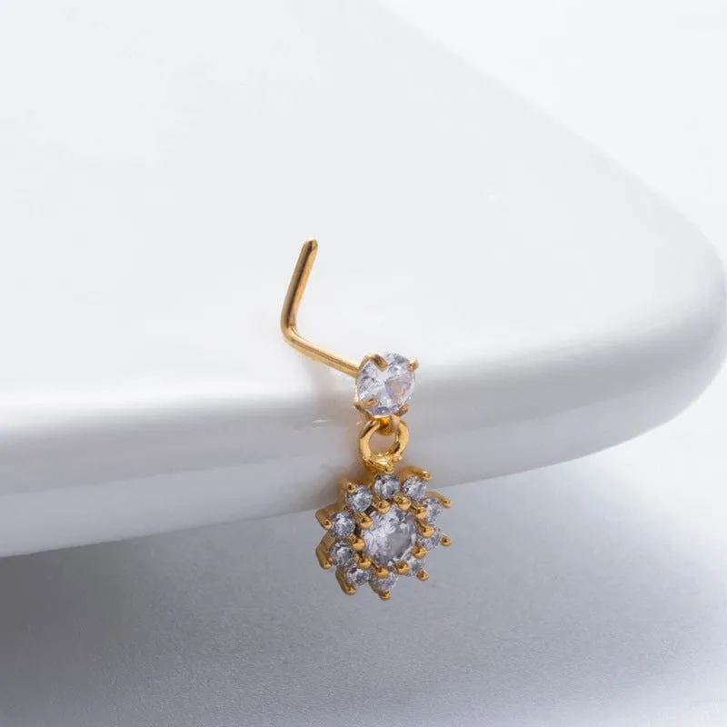 Trendy CZ Inlaid Stainless Steel Cherry Cross Sun Nose Piercing Nose Stud