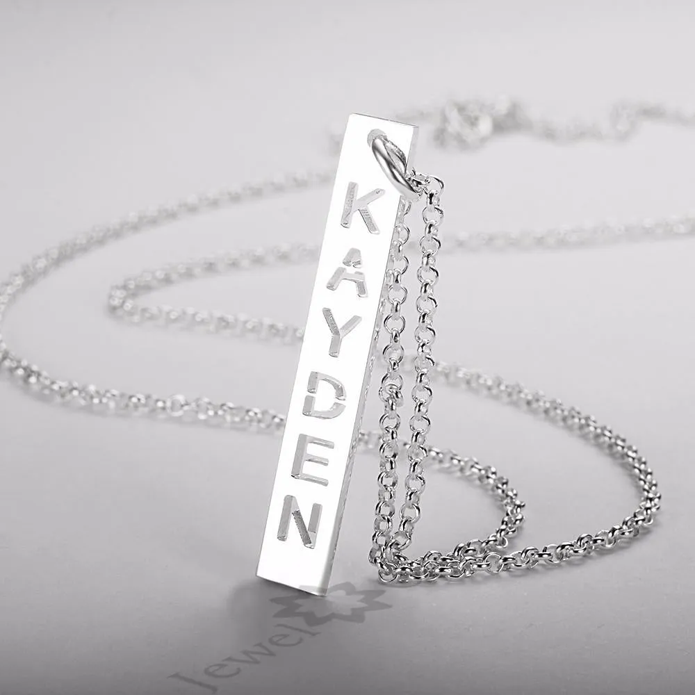 Trendy Hollow Name Engrave 925 Sterling Silver Bar Necklace & Pendants Personalized Christmas Jewelry