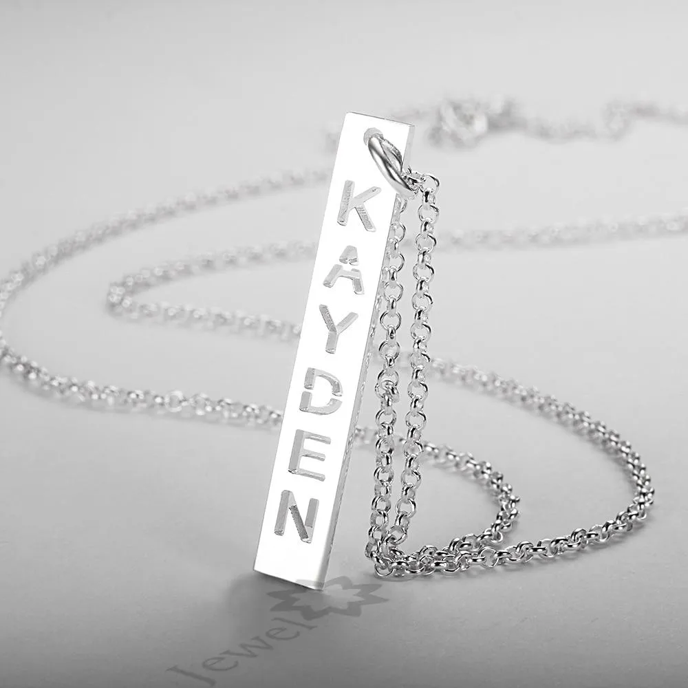 Trendy Hollow Name Engrave 925 Sterling Silver Bar Necklace & Pendants Personalized Christmas Jewelry