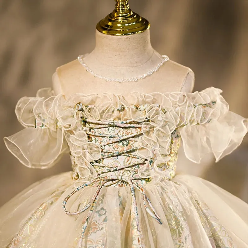 Tutu Princess Ball Gown Lace Tulle Baby 1st Birthday Party Wedding Flower Girl Dress