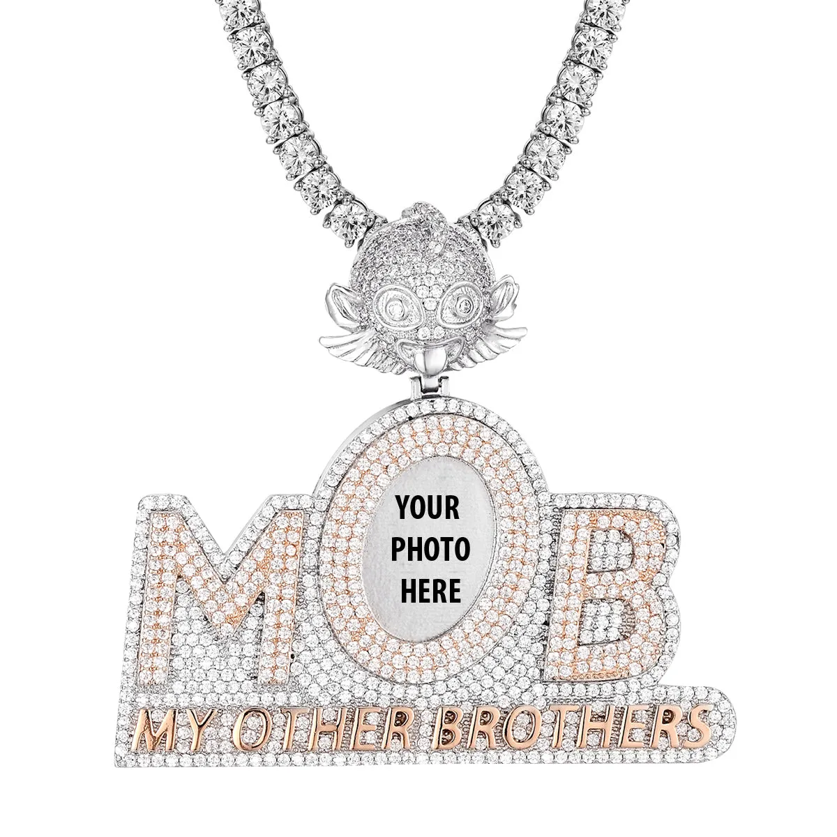 Two Tone Rose My Other Brothers MOB Picture Icy Pendant Chain