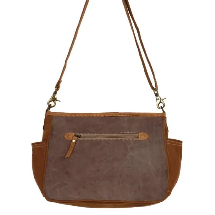 Two-Tone Upcycled Canvas & Cowhide Leather Messenger Bag