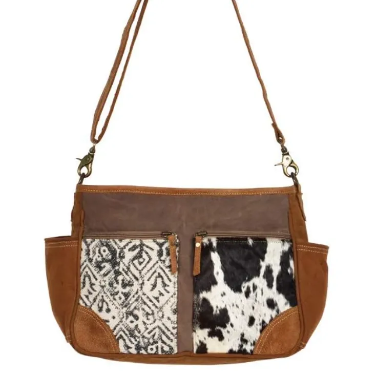 Two-Tone Upcycled Canvas & Cowhide Leather Messenger Bag