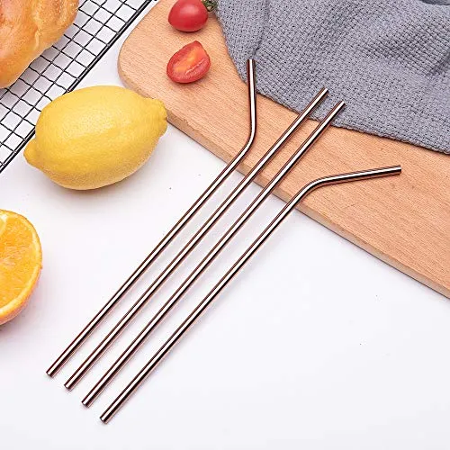VEHHE Metal Straws Reusable Stainless Steel Straws Drinking 4 Set - Ultra Long 10.5" Cleaning Brush for 20/30 Oz for Yeti RTIC SIC Ozark Trail Tumblers(Rosegold) …
