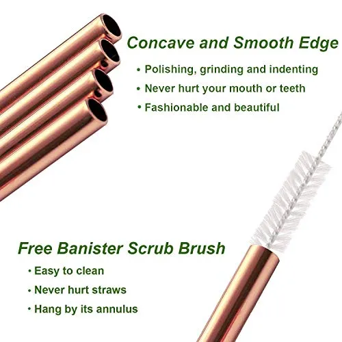 VEHHE Metal Straws Reusable Stainless Steel Straws Drinking 4 Set - Ultra Long 10.5" Cleaning Brush for 20/30 Oz for Yeti RTIC SIC Ozark Trail Tumblers(Rosegold) …