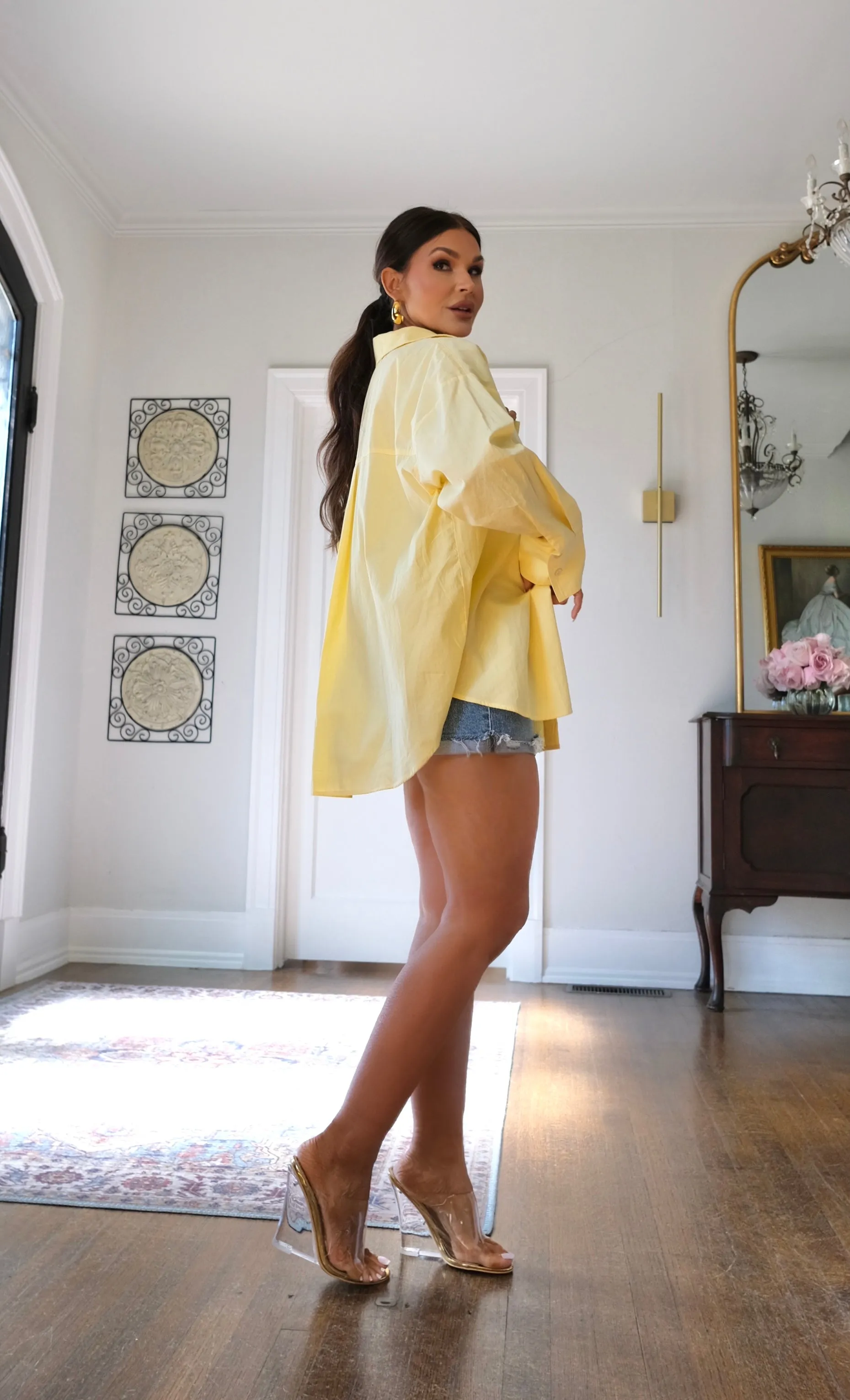 Victoria yellow button up