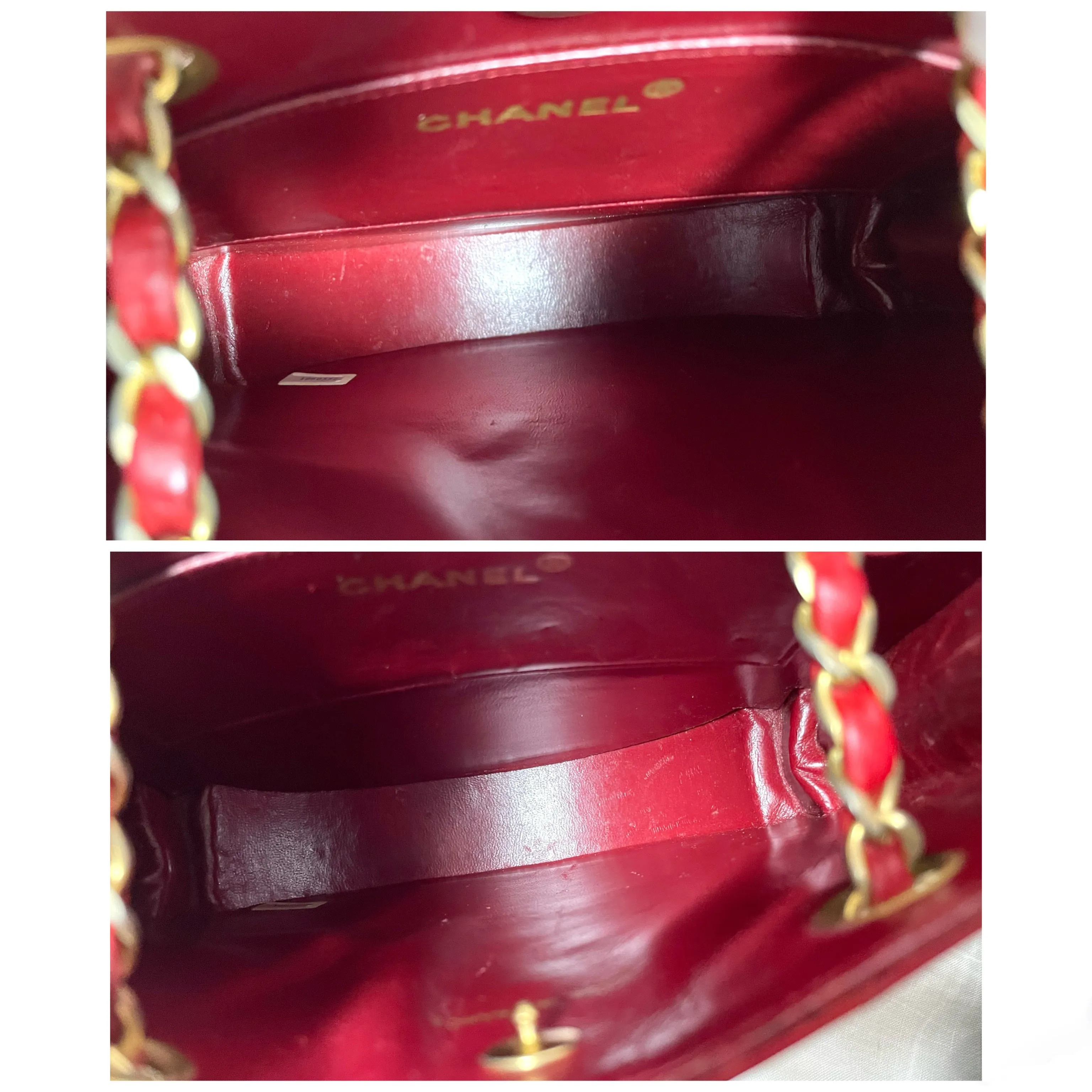 Vintage Chanel red lambskin chain shoulder bag with CC mark and gold chain in rare and unique round shape. 060723ac3