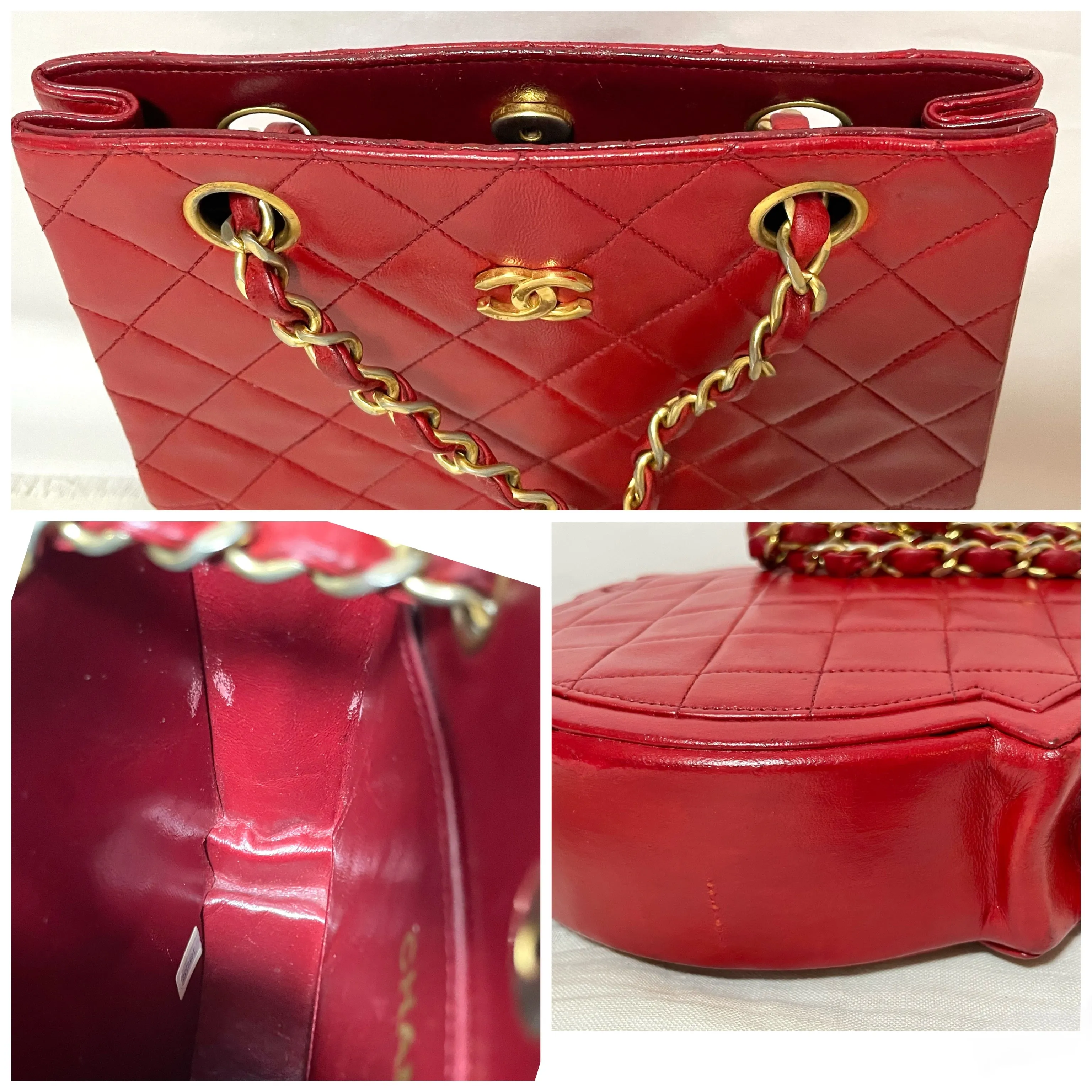 Vintage Chanel red lambskin chain shoulder bag with CC mark and gold chain in rare and unique round shape. 060723ac3