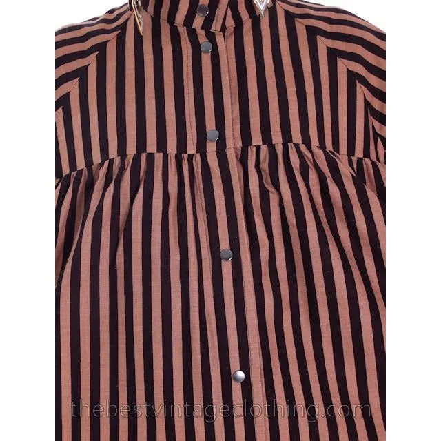 Vintage Vuokko Suomi Cotton Tent Dress 1970s Black Brown Stripes S-M