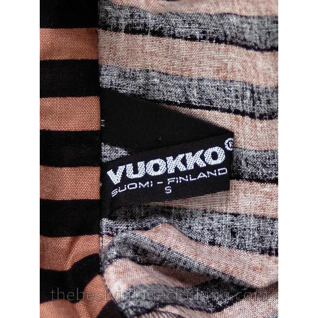 Vintage Vuokko Suomi Cotton Tent Dress 1970s Black Brown Stripes S-M