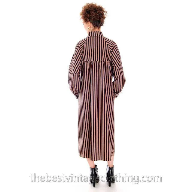 Vintage Vuokko Suomi Cotton Tent Dress 1970s Black Brown Stripes S-M