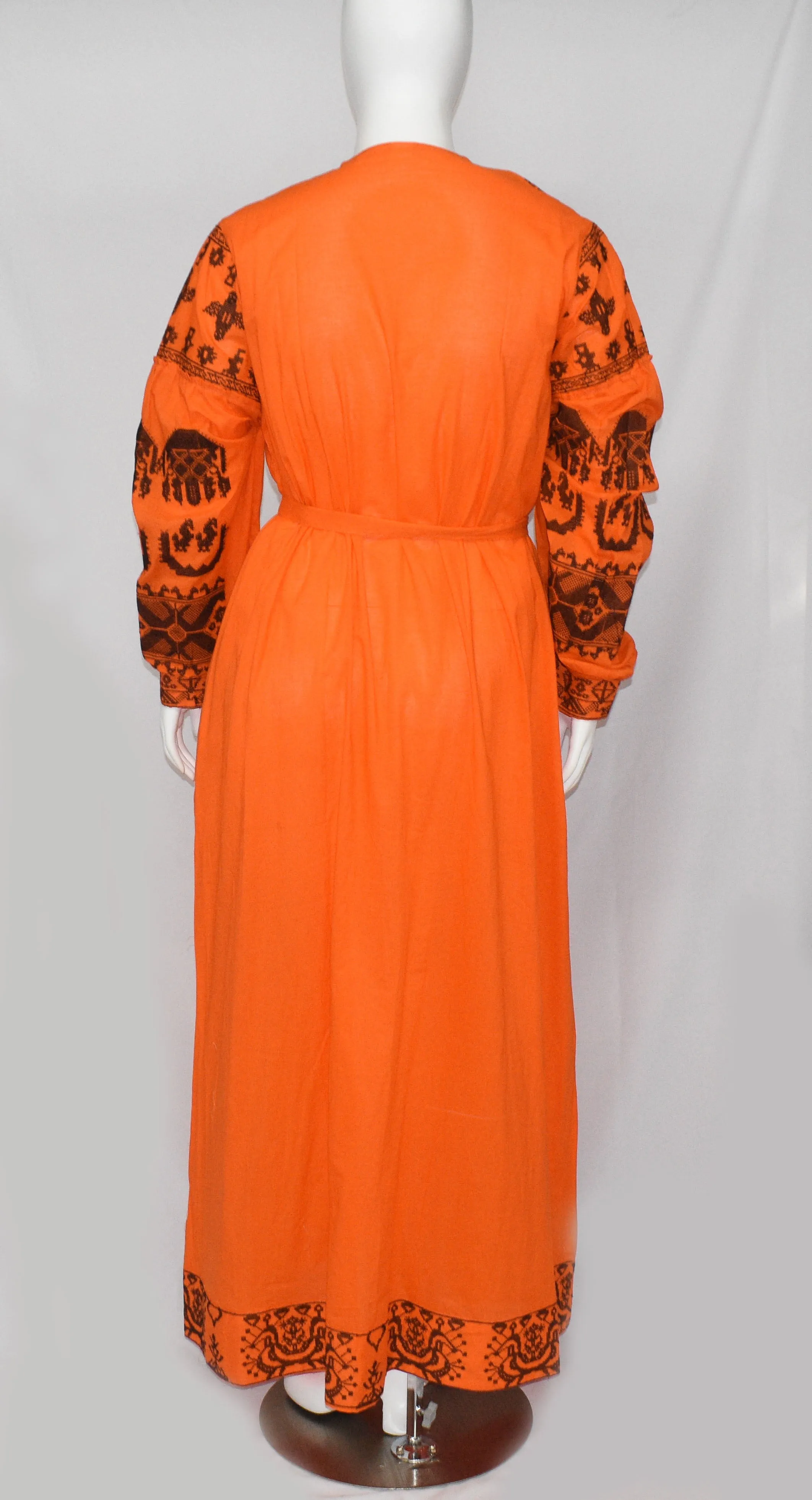 Women's Orange V Neck Long Sleeve Dress