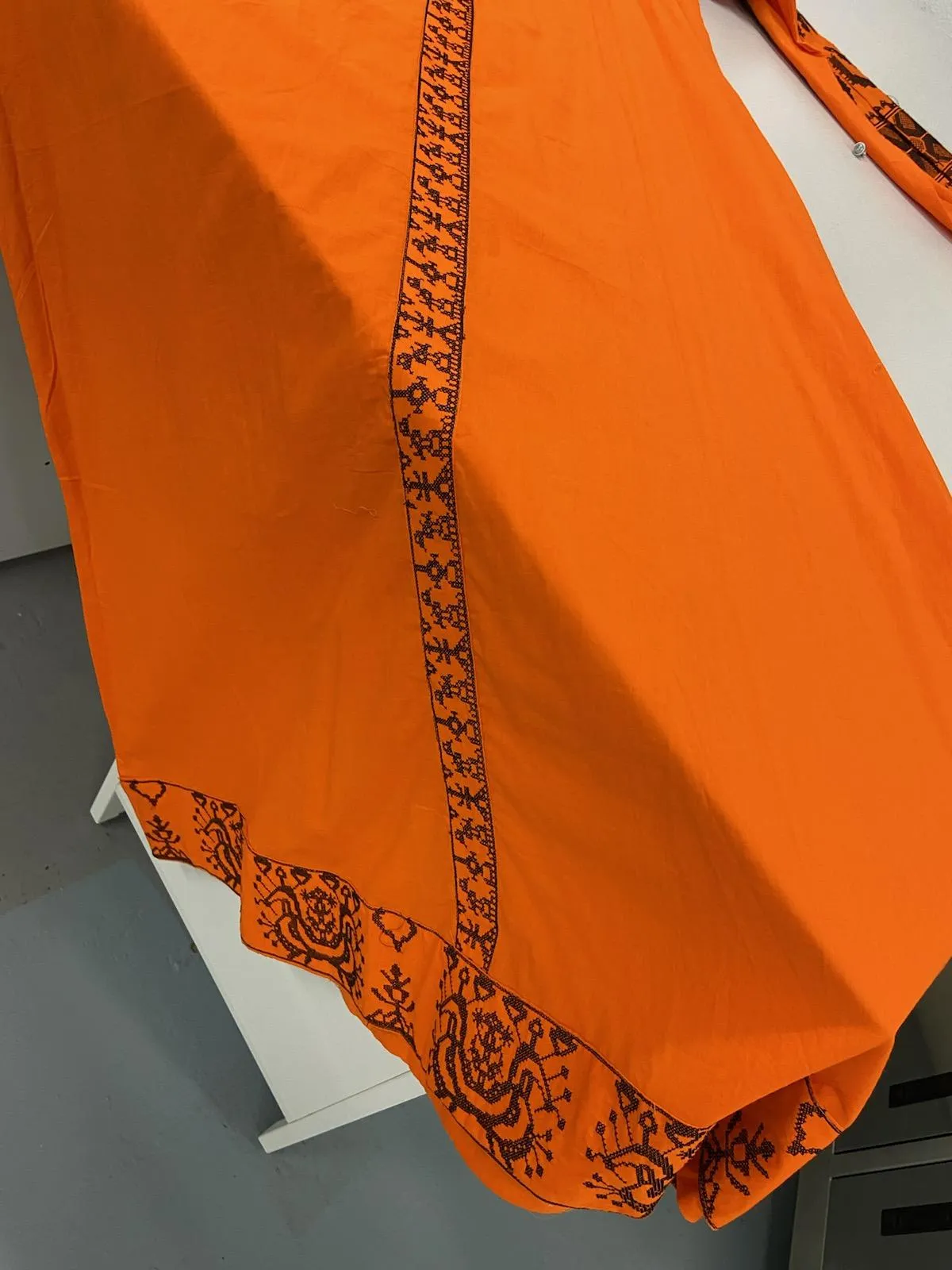 Women's Orange V Neck Long Sleeve Dress