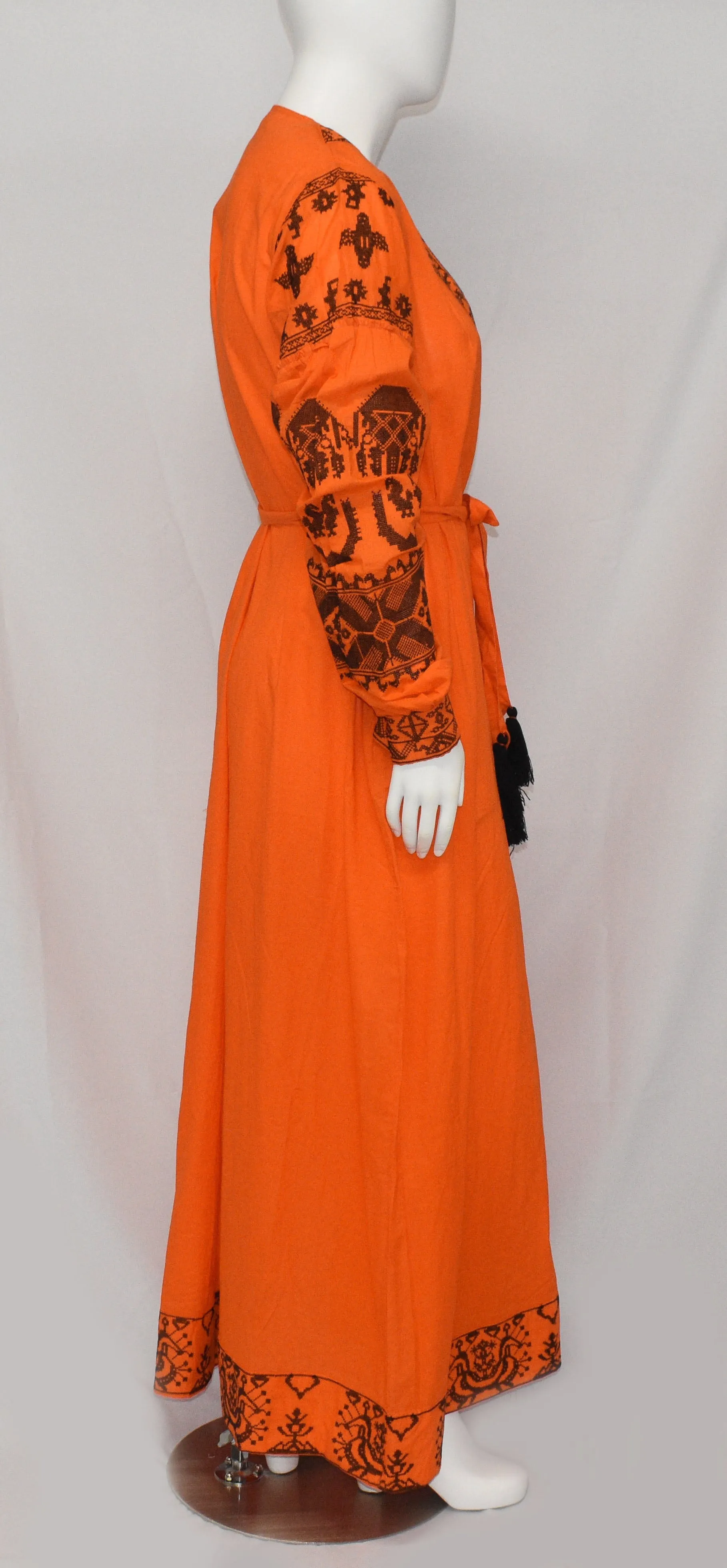 Women's Orange V Neck Long Sleeve Dress