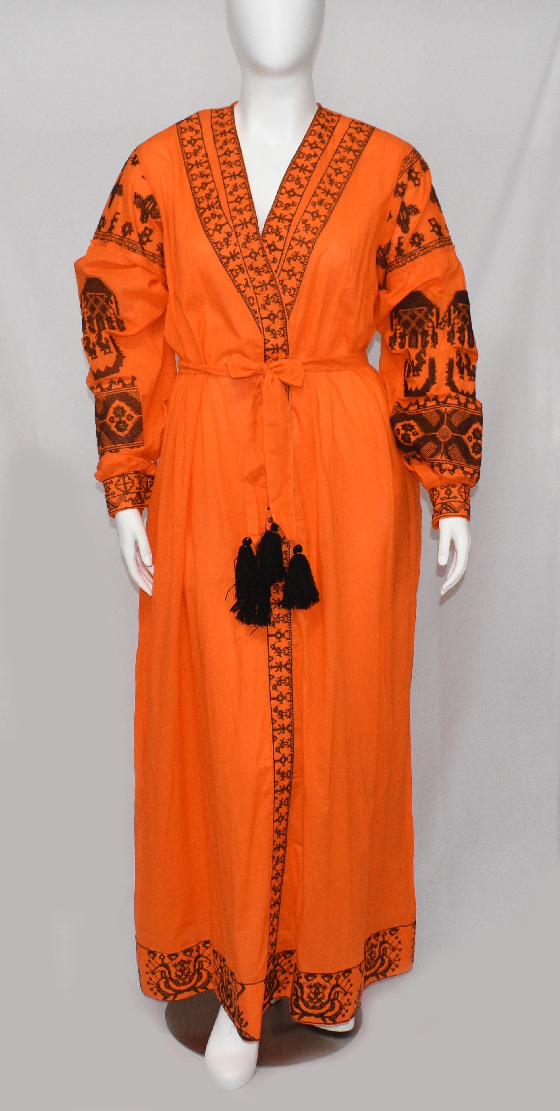 Women's Orange V Neck Long Sleeve Dress
