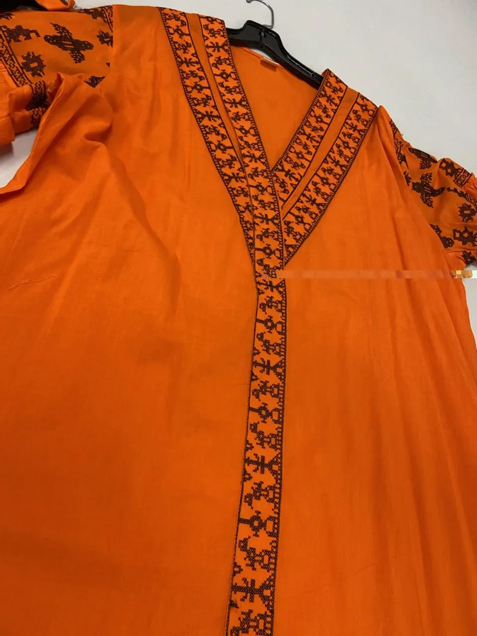 Women's Orange V Neck Long Sleeve Dress