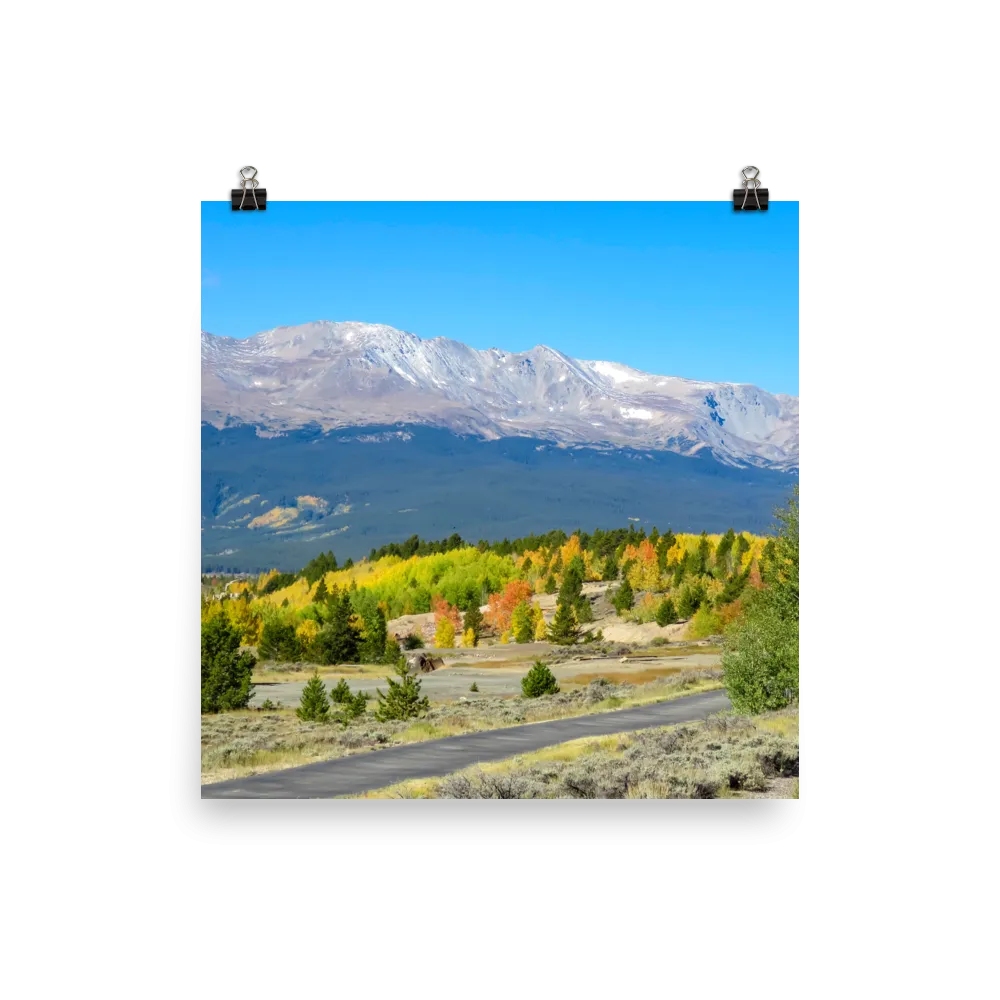 Yellow fire of aspens with distant Continental Divide behind - print