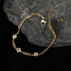 Yellow Gold Plated Trendy Cuban, Curb Link Cubic Zirconia Bracelet
