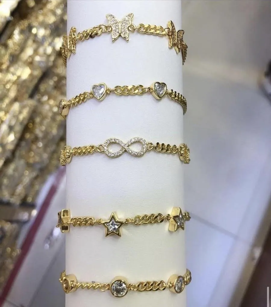Yellow Gold Plated Trendy Cuban, Curb Link Cubic Zirconia Bracelet