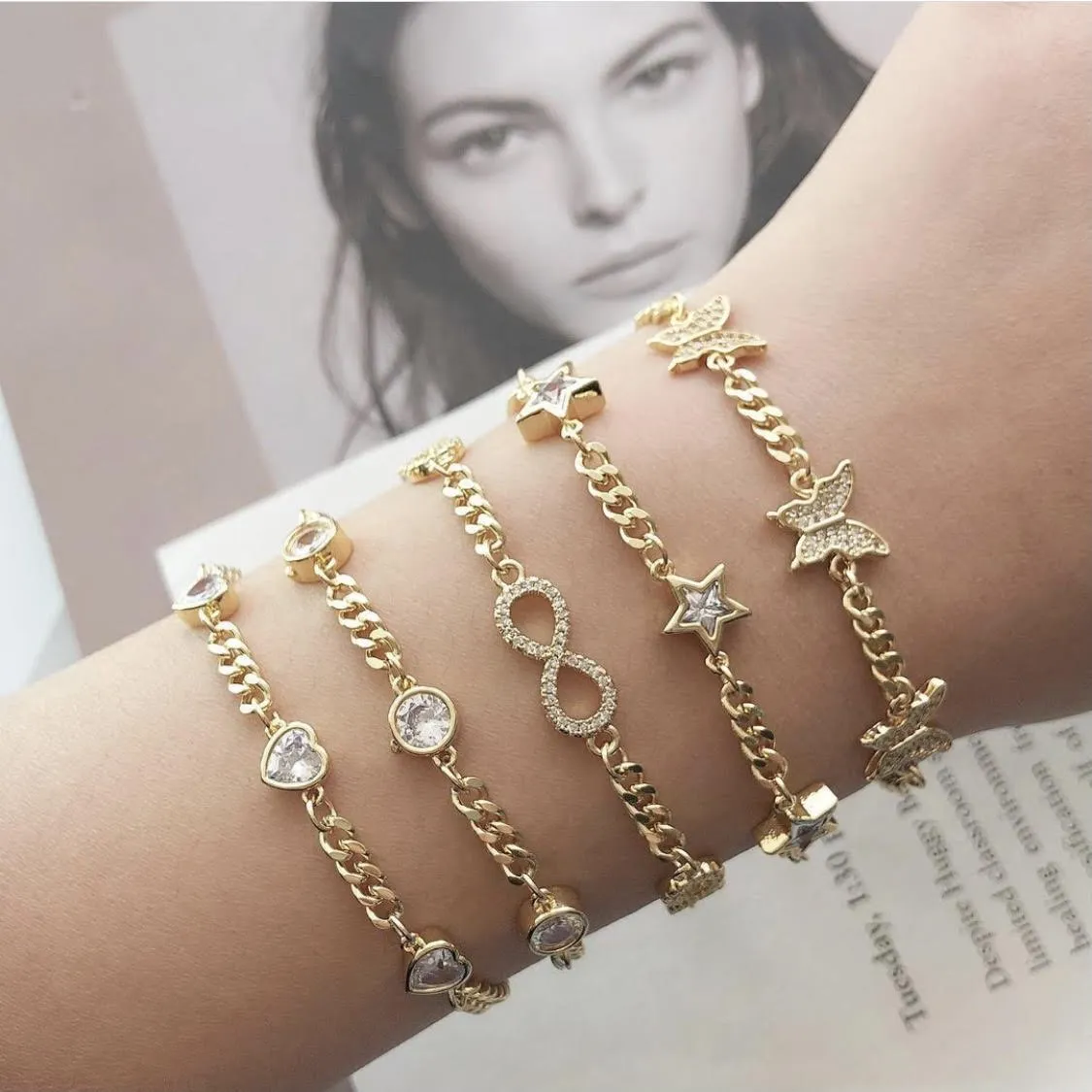 Yellow Gold Plated Trendy Cuban, Curb Link Cubic Zirconia Bracelet