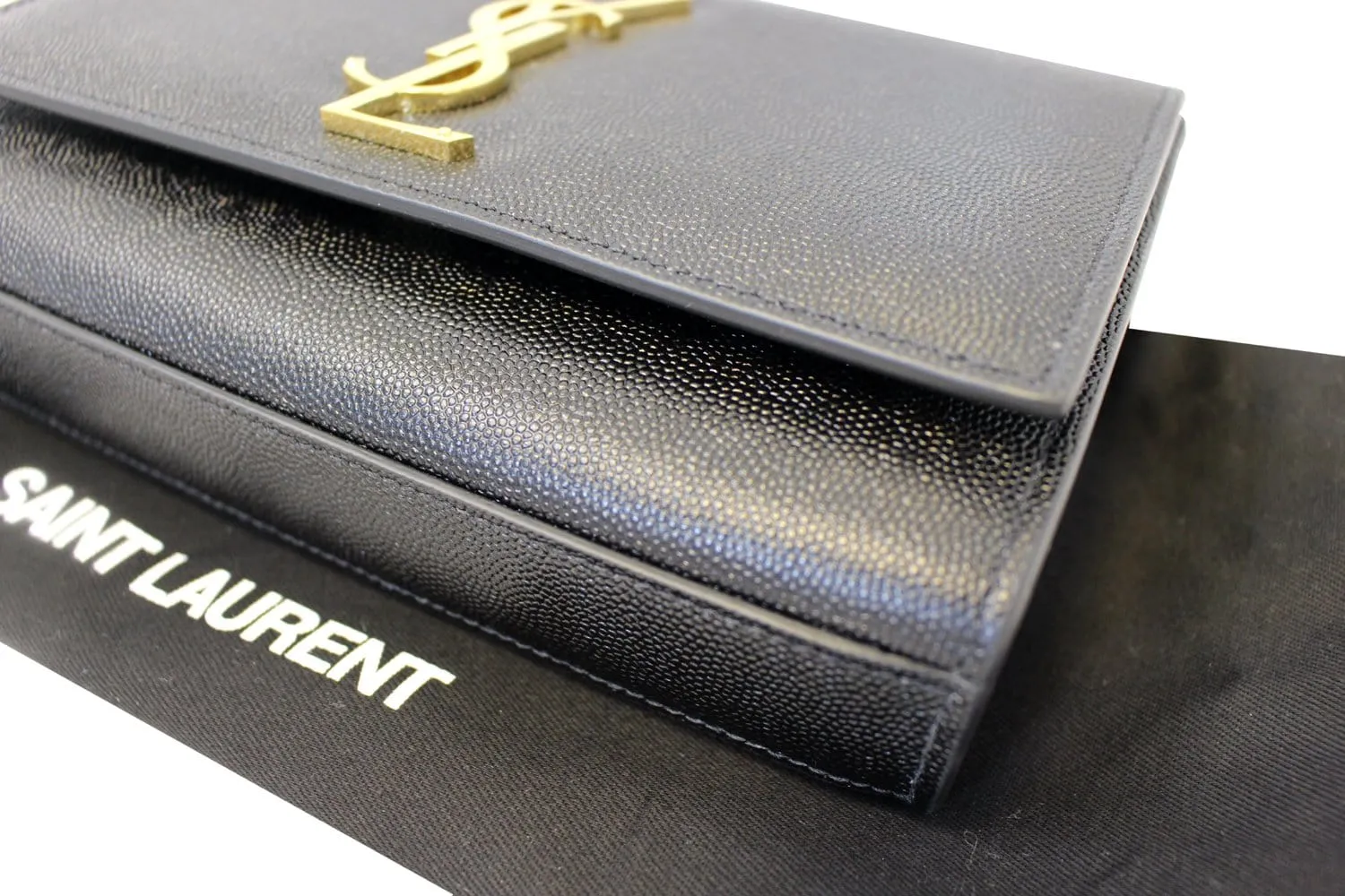 YVES SAINT LAURENT Kate Black Leather Chain Clutch Crossbody Bag