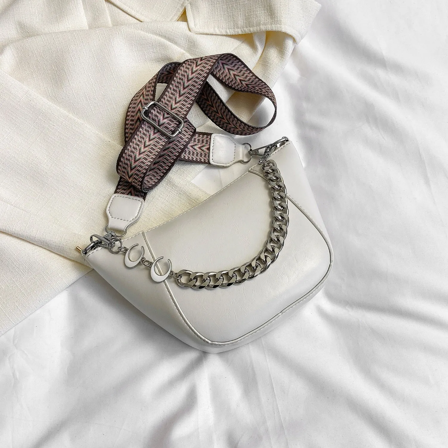 Zayla Faux Leather Chain Trim Crossbody Bag